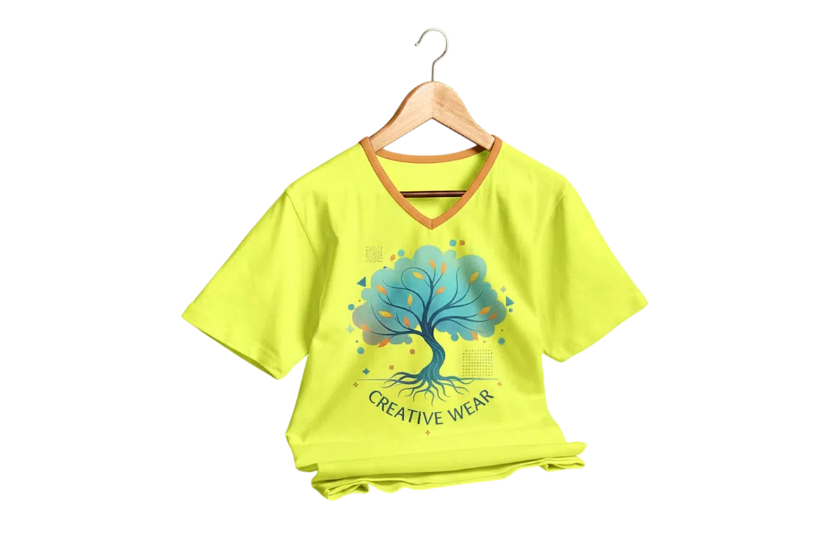 Vibrant yellow cotton T-shirt featuring high-quality custom screen printing by Barir Smart Printing Muscat.